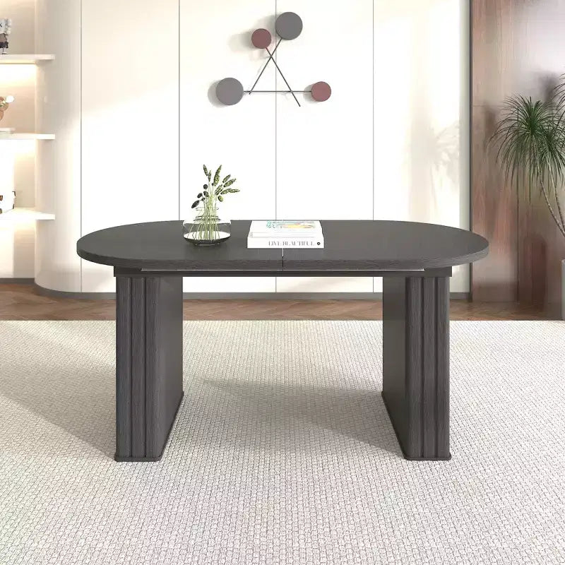 Okak 78IN Extendable Dining Table for 4-8 People, Kitchen Table with Wooden Strip Base, Foldable Table for Living Room, Dining Room