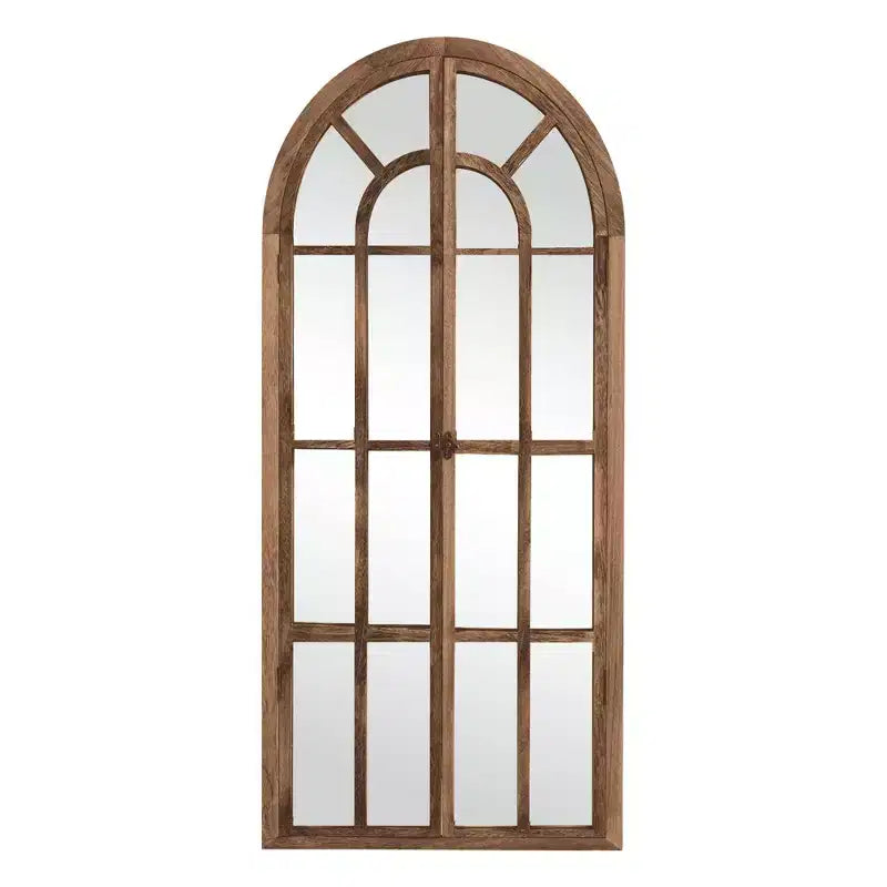 Full-Length Wall Mirror, Solid Wood Grid Arch Design, Openable, No Stand