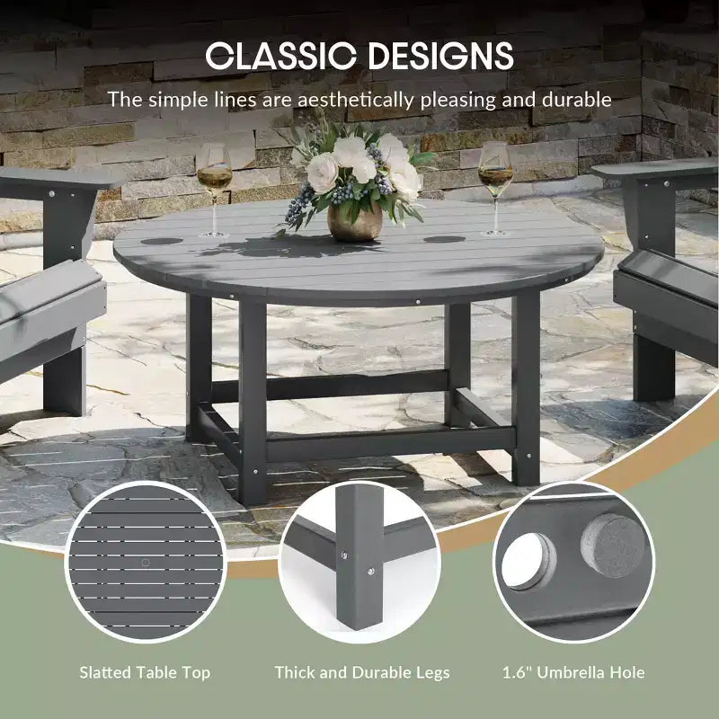 WestinTrends Dylan 5-Piece Outdoor Patio HDPE Adirondack Chair With Round Coffee Table Conversation Set