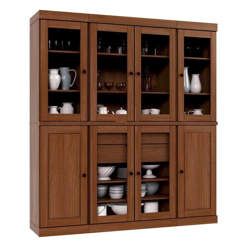 100% Solid Wood Kitchen China Pantry Buffet with Glass or Solid Wood Doors and 2-Drawer Kit 65 x 71.5
