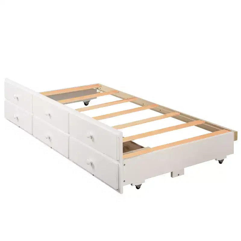 Lit superposé double avec échelle, barrière de sécurité, lit gigogne double avec 3 tiroirs pour chambre d'adolescent, meubles de chambre d'amis