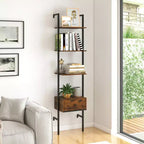 Costway 2 PCS 5-Tier Bookshelf w/ Drawer 70 Wall Mount Ladder Bookcase w/ Metal Frame