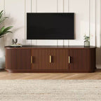 Meuble TV en bois GDFStudio Roy Farmhouse avec porte coulissante à tambour et rangement réglable