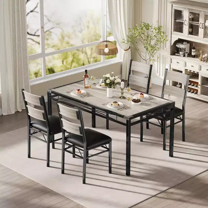 Dining Table Set for 4,with 4 Upholstered Chairs,5 Pcs Wood Kitchen Dining Room Table Set with Corner Protector for Kitchen,Apartment,Small Space