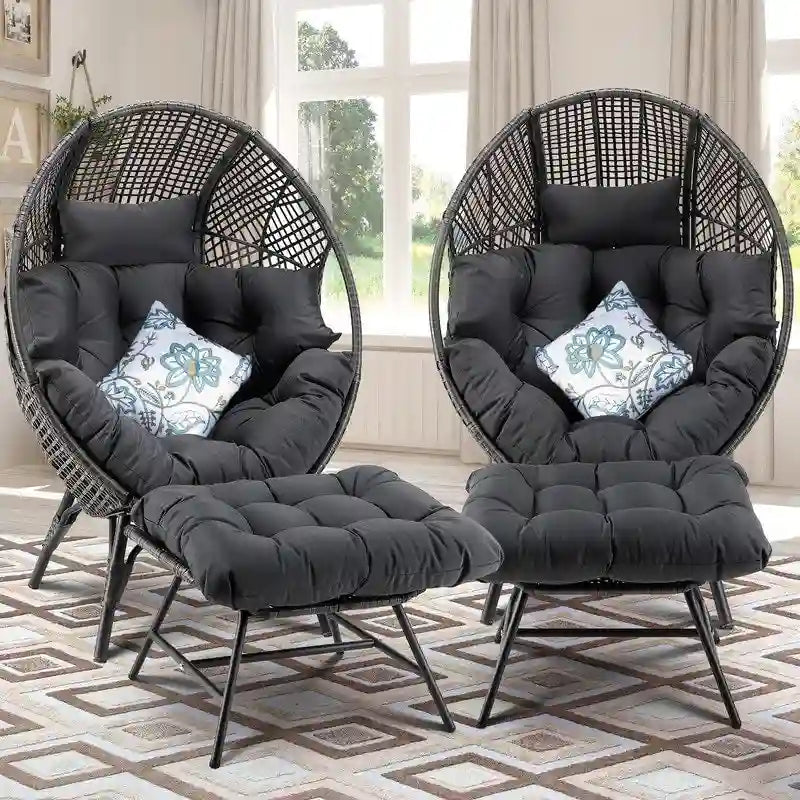 FINCATI Indoor Eggs Chair, 440 lbs Egg Chair Outdoor, Oversized Egg Chair with Ottoman, Luxury Cozy Egg Chair with Foot Rest