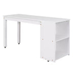 Full Size Low Loft Bed with Rolling Desk, 3 Drawers and Shelves