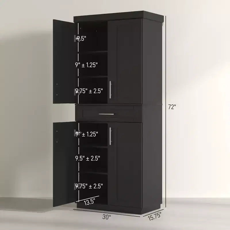 Modern Kitchen Pantry Freestanding Cabinet Cupboard with Doors and Drawer, Adjustable Shelving