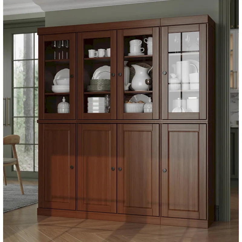 100% Solid Wood Kitchen China Pantry Buffet with Glass or Solid Wood Doors and 2-Drawer Kit 65 x 71.5
