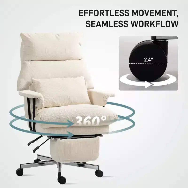 Executive Office Chair with Lumbar Support, Footrest, High Back Reclining Overstuffed Desk Chair with