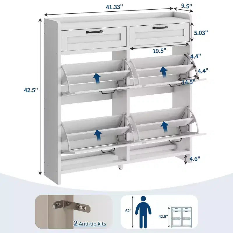 Shoe Cabinet with 4 Flip Drawers & 2 Top Drawers, Wooden Shoe Organizer Cabinet with Adjustable Shelf, Freestanding Shoe Storage Cabinets