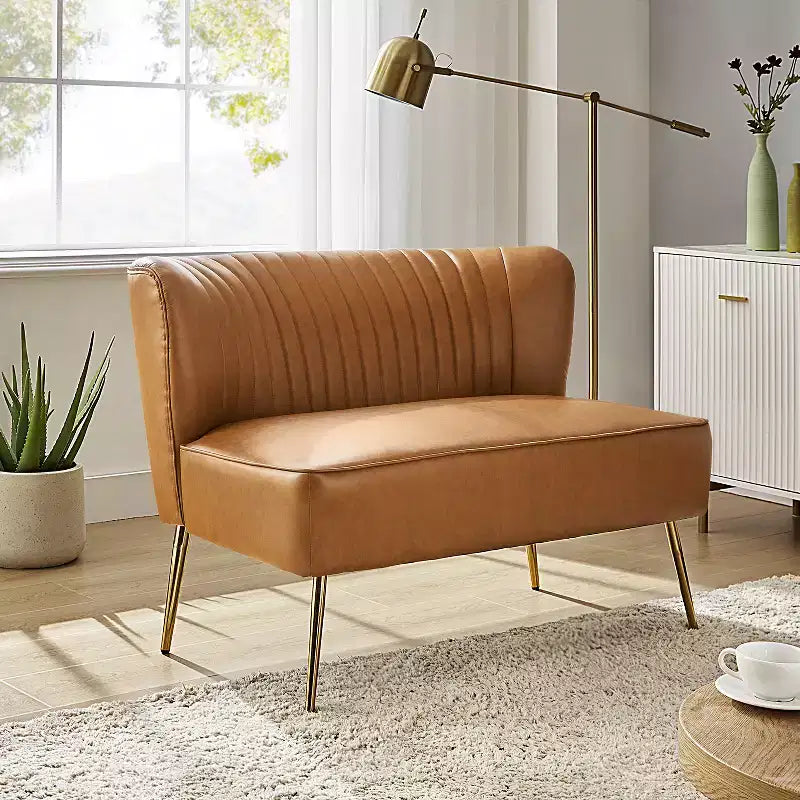 47 Contemporary Wingback Loveseat, Armless 2-Seater Sofa with Metal Legs for Living Room or Bedroom