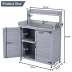Outdoor Potting Bench with Foldable Shelf, Storage Cabinet & Durable Galvanized Metal Worktop for Garden, Patio, or Backyard