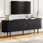 AMERLIFE 70 TV Stand with Solid Wood Legs, Mid Century Modern TV Console with Tambour Door