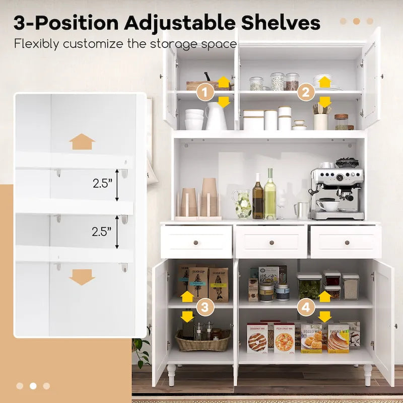 Tall kitchen food storage cabinet with LED lights and