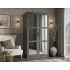 100% Solid Wood 2-Door Urban Wardrobe Armoire with Solid and Mirrored Doors