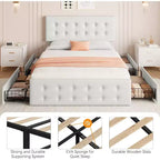 Storage Bed Frame with 4 Drawers & Adjustable Headboard - Upholstered Platform Bed