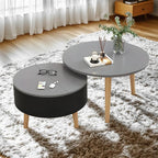 Black White Modern Round Wood Coffee Table with Storage
