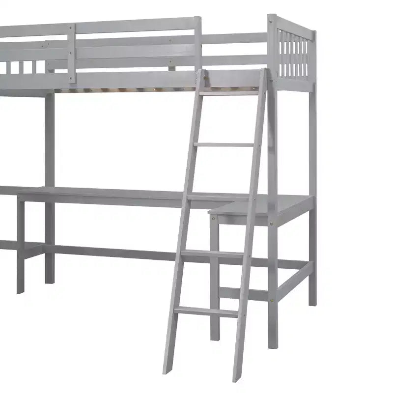119''L 79.5''W Wood Twin Size L-Shaped Loft Bed with Ladder and 2 Built-in L-Shaped Desks