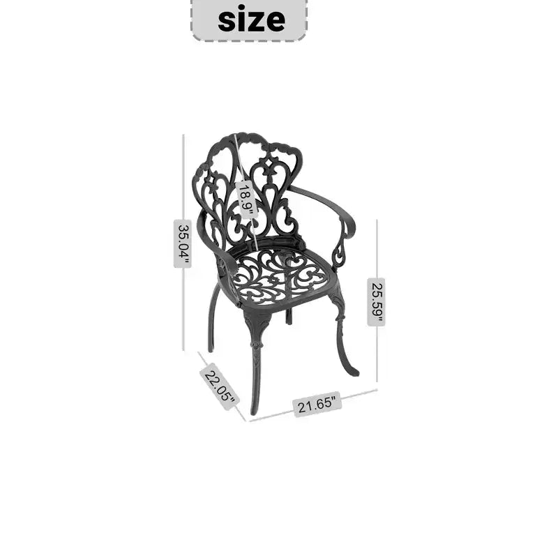 Set of 2 Cast Aluminum Patio Dining Chairs, Black Rust Resistant Frame with Water Resistant Cushions
