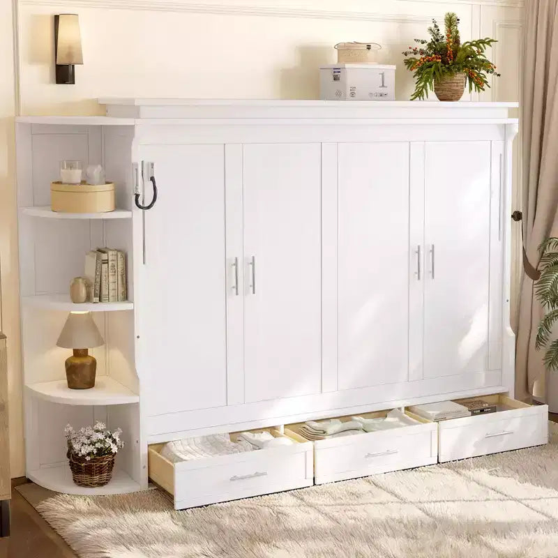 GDFStudio Rina Modern Murphy Platform Bed with Shelf, Side Cabinets and Drawers