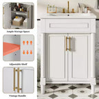 24 Bathroom Vanity with Ceramic Sink, Shaker Cabinet, 2 Soft-Close Doors, Solid Wood Frame for Small Bathroom or Powder Room