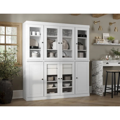 100% Solid Wood Kitchen China Pantry Buffet with Glass or Solid Wood Doors and 2-Drawer Kit 65 x 71.5