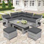 Outdoor Rattan Sectional Sofa Set with Adjustable Table & Recliners