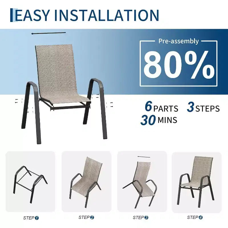 Patio Chairs,Outdoor Stackable Dining Chairs Set of 4/6 All Weather Lightweight Textilene Outdoor Chair Sets with Armrests for Backyard,Pool Deck