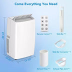 Climatiseur portable 14000 BTU, Climatiseur mobile pour pièce de 40-65 m², 4 en 1 (Refroidissement/Ventilateur/Déshumidification/Mode Nuit), Blanc