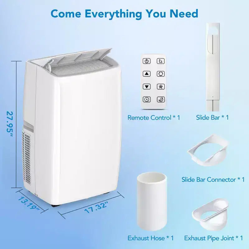 Climatiseur portable 14000 BTU, Climatiseur mobile pour pièce de 40-65 m², 4 en 1 (Refroidissement/Ventilateur/Déshumidification/Mode Nuit), Blanc