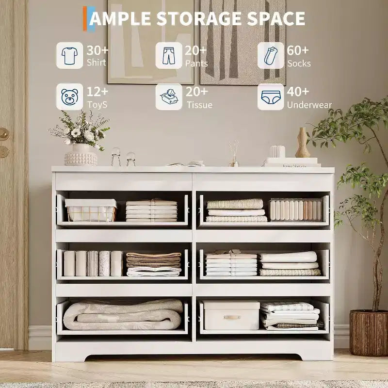 Commode à 6 tiroirs, style moderne et simple pour chambre à coucher, blanche