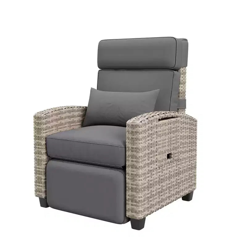 Outdoor Wicker Recliner with Adjustable Back and Footrest, Reclining Patio Chair with Independent,Outdoor Recliner Chair with Cushion