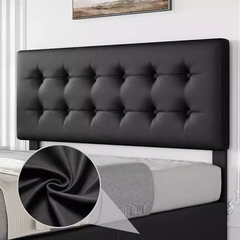 Storage Bed Frame with 4 Drawers & Adjustable Headboard - Upholstered Platform Bed