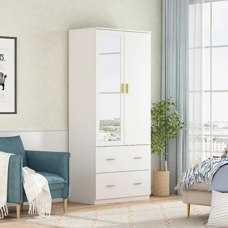 Armoire à deux portes avec miroir, blanc/brun foncé, 31,5L x 72H po – 31,5L x 72H po