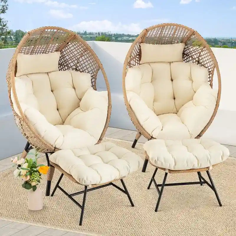 FINCATI Indoor Eggs Chair, 440 lbs Egg Chair Outdoor, Oversized Egg Chair with Ottoman, Luxury Cozy Egg Chair with Foot Rest