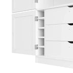 Tall Kitchen Pantry Cabinet with Power Outlets, Large Freestanding Cupboard with Microwave Stand, Drawers, Shelves, Wine Racks & Door-Shelf