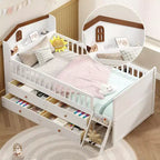 Whisen Twin Wooden Bed Frame, Platform Bed Frame with Storage 4 Drawers, Guardrail Headboard and Ladder