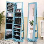 Costway Armoire à bijoux rotative à 360° 2-en-1 Organiseur miroir verrouillable Blanc/Noir/Marron foncé/Gris/Bleu/Rose/Violet/Gris foncé