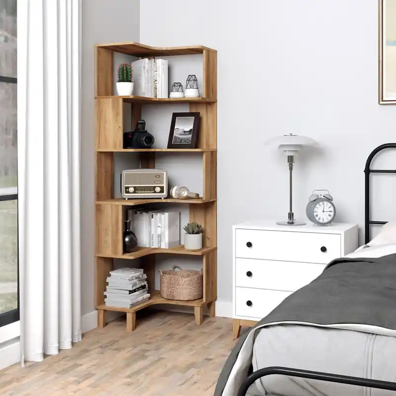 Corner Bookcase - Natural Oak