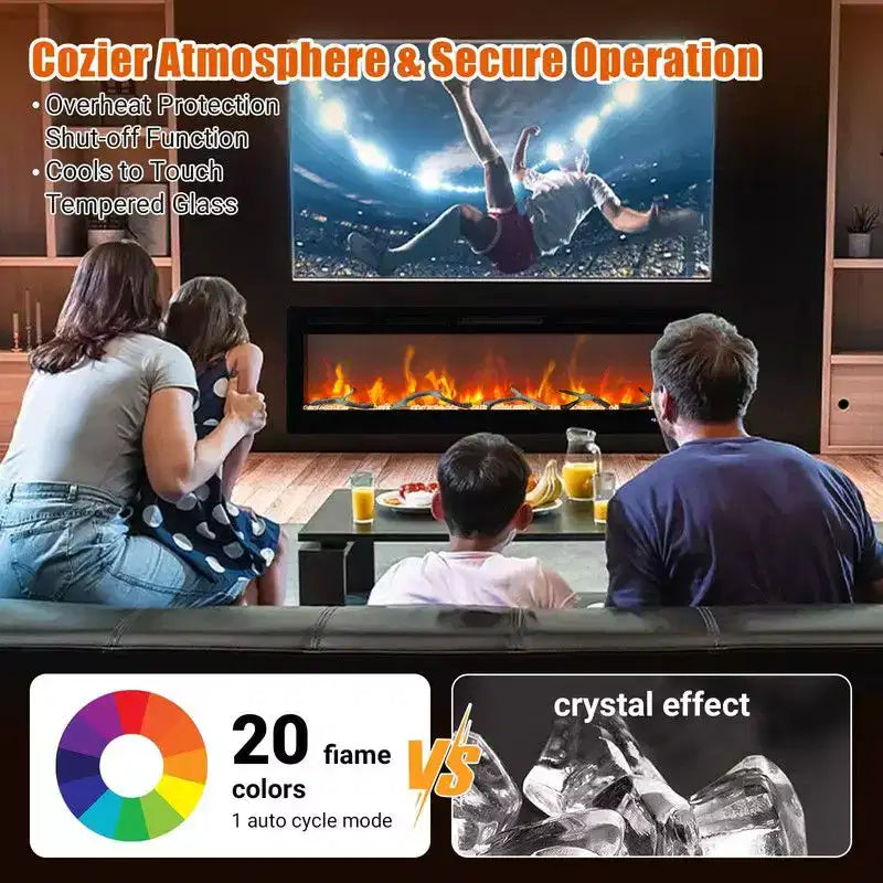 Coolmee 80 Inch Electric Fireplace, Recessed and Wall-Mounted, Smart WiFi Alexa Voice Control, 3D Flame Effect, 12 Color Options, 750W/1500W