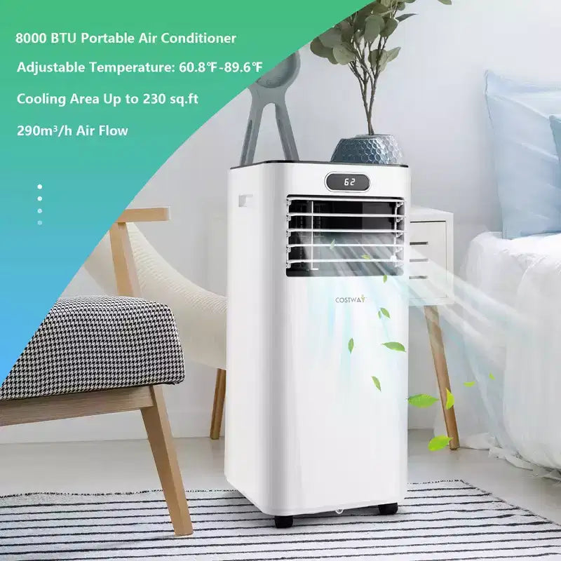 Costway 5000 BTU (8000BTU ASHRAE) Portable Air Conditioner with Remote Control 3-in-1 Air Cooler w/ Drying
