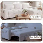 Canapé-lit convertible, canapé-lit en forme de L de 81 po avec méridienne de rangement réversible/port USB/poche latérale/assemblage sans outils, velours côtelé beige