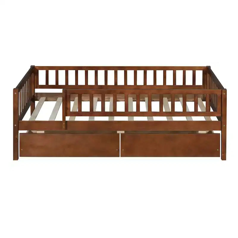 Twin Size Low Daybed with Storage Drawers, Wood Twin Platform Bed Frame with Rails for Boys and Girls Bedroom
