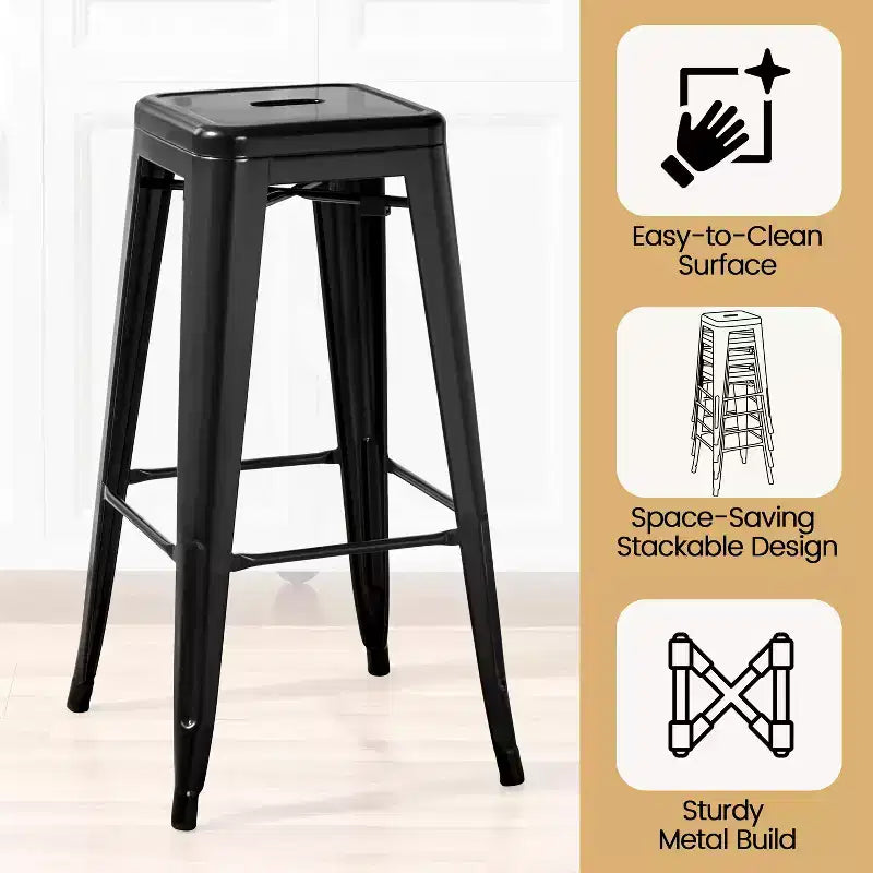 Yaheetech Lot de 4 Tabourets de Bar en Métal sans Dossier Hauteur Comptoir Chaises Empilables