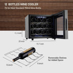 12- Bottle Wine Cooler Refrigerator,Mini Wine Cellars(54-66ﾂｰF),Countertop Wine Cooler with Digital Temperature Control