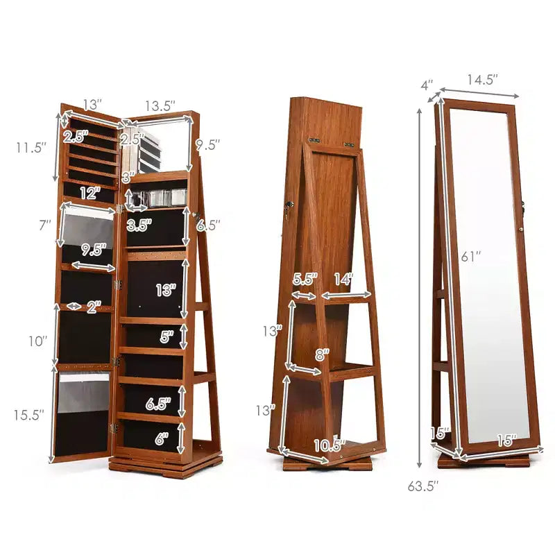 Costway Armoire à bijoux rotative à 360° 2-en-1 Organiseur miroir verrouillable Blanc/Noir/Marron foncé/Gris/Bleu/Rose/Violet/Gris foncé