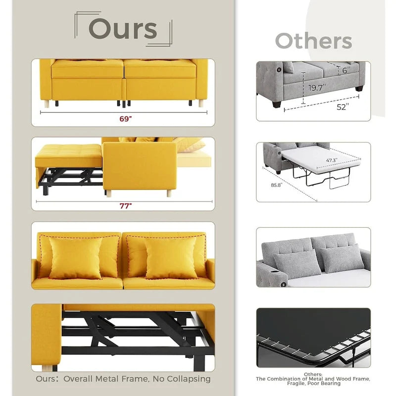 AECOJOY 3-in-1 Sofa Bed Double Sleeper Chair Bed
