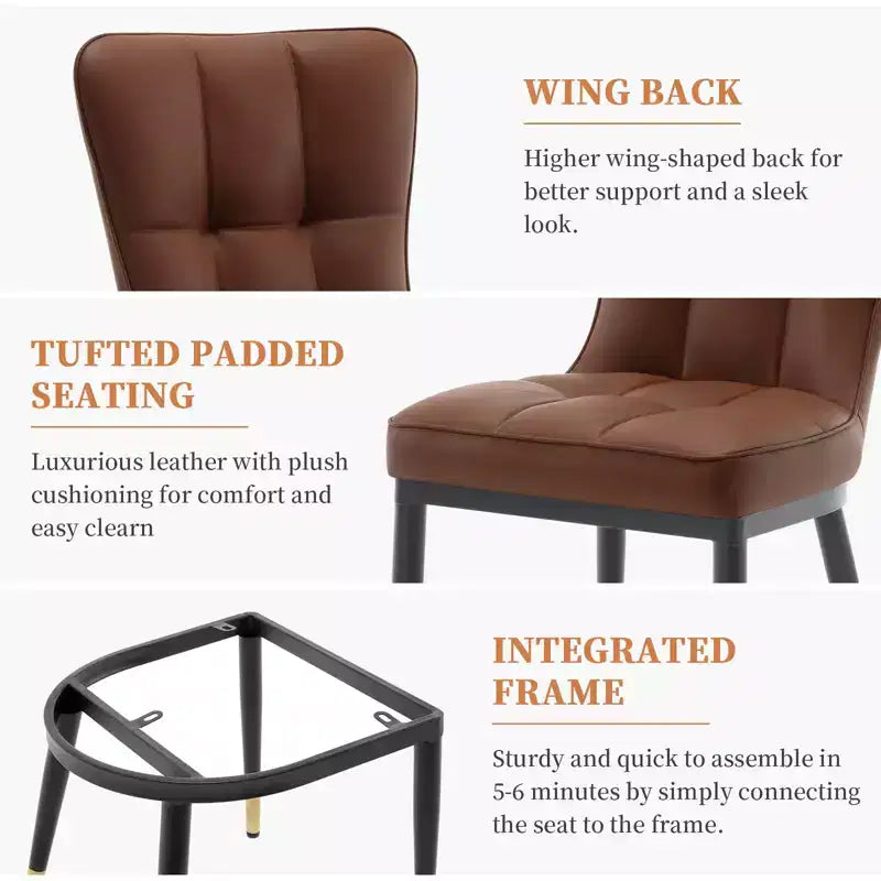 Bekrvio Dining Room Chairs Set of 6, Modern Upholstered Faux Leather Seat with High Back, Metal Legs, Armless Kitchen Chairs for Living Dinning Room