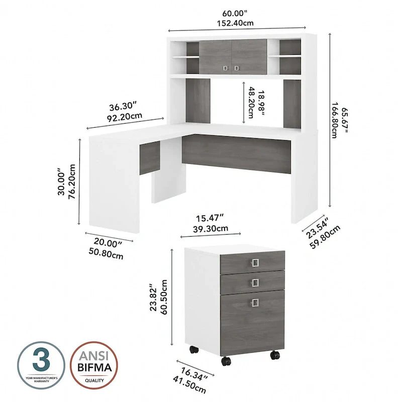 Echo L Shaped Desk with Hutch and Drawers