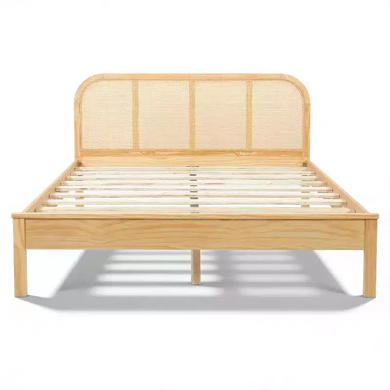 Christopher Knight Home Callahan Modern Boho Wood Platform Bed Frame with Rattan Headboard
